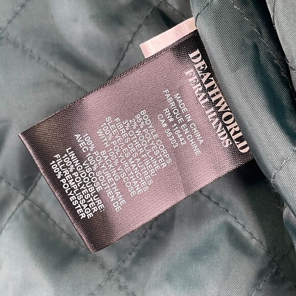 Deathworld DWFH Jacket Mens L Green Varsity Letterman College Wool Faux Leather - Picture 9 of 9